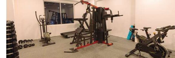 The health club with resistance machines, cycles and free weights.